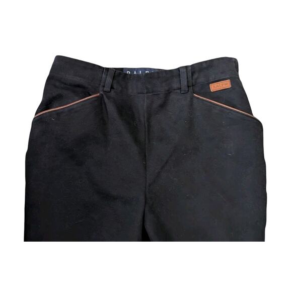 Vintage 90s Ralph Lauren Leather Trim Pants Women 6 Black Camel Tan Trousers - Picture 4 of 13